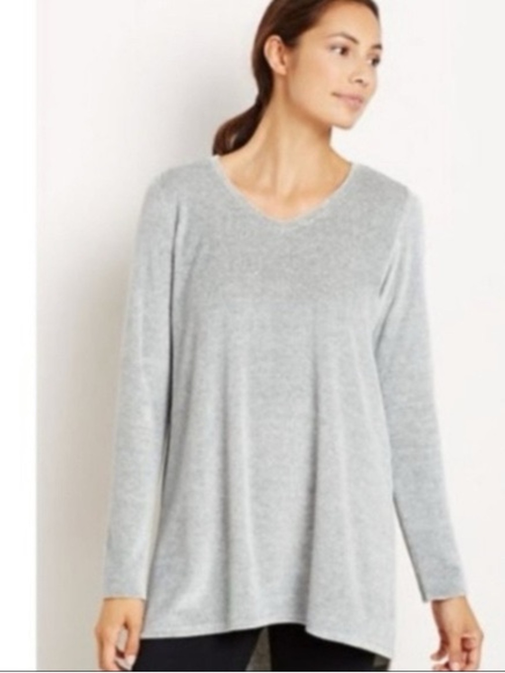 PureJill Cozy Lightweight V-Neck Tunic Sweater - Light Gray small